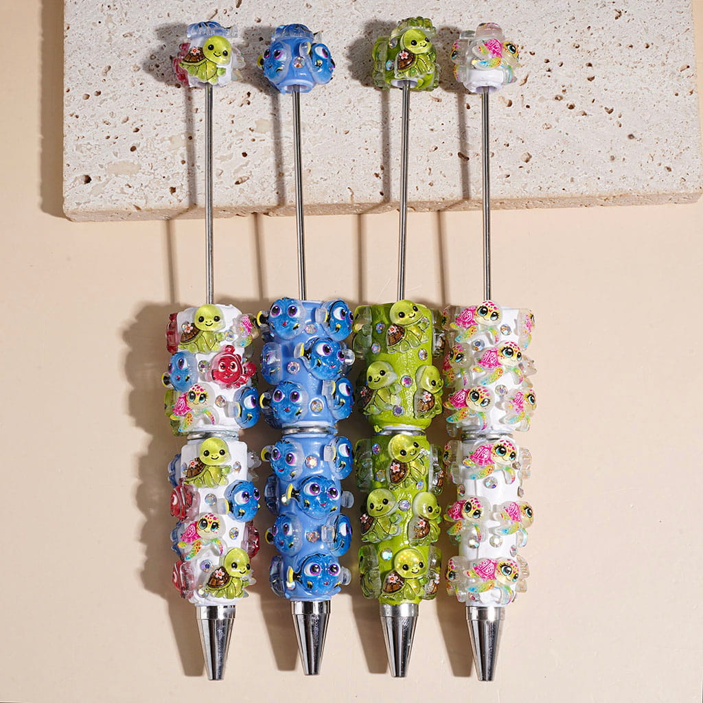 Beadable Clay Pens Sea Marine Life Series with Fish Turtle and AB Rhinestones
