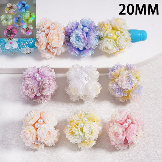 Clay Beads Luminous Glitter Flowers White Pearls, 20MM, Random Mix