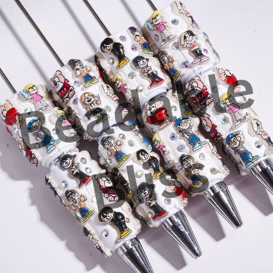 Beadable Clay Pens with Cartoon Style Boy and Cute Dog, AB Rhinestones