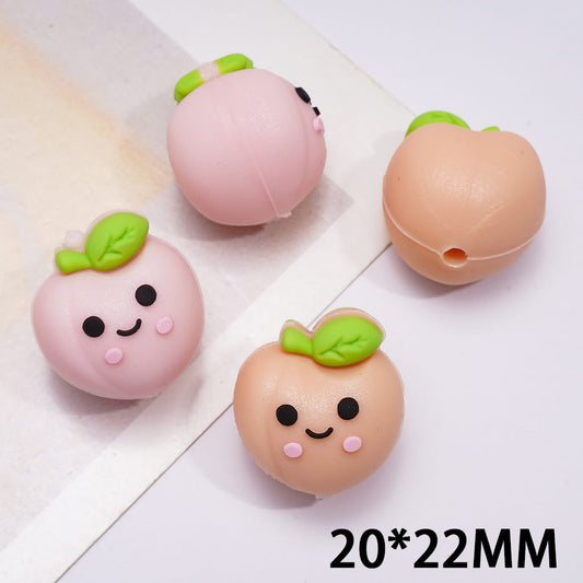 Silicone Focal Beads 3D Juicy Peach with Smiling Face, Pink and Light Peach Pink