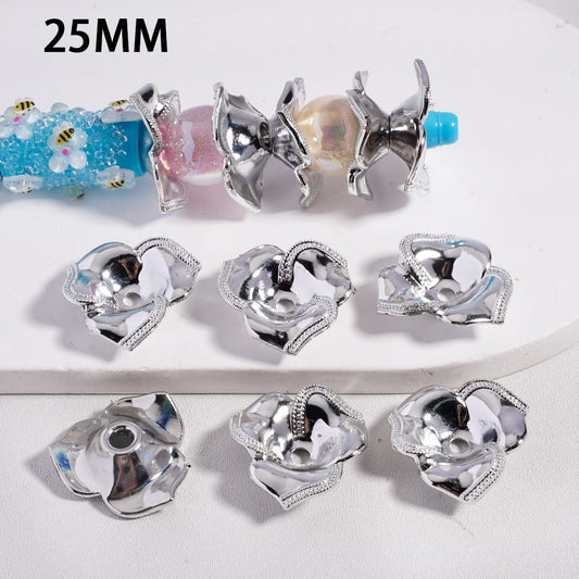 Large Silver Plastic Flower Bead Cap Cage, 25MM
