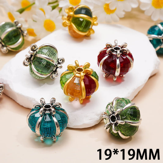 Alloy Beads Halloween Pumpkin Lantern Shape with Various Colors Rhinestones, 19*19MM