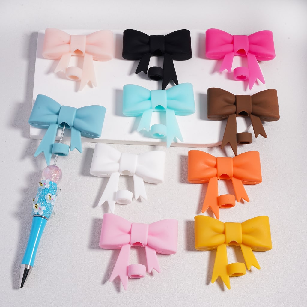 Food Grade Cup Tumbler Silicone Straw Topper Cute Bowknot in Solid Color