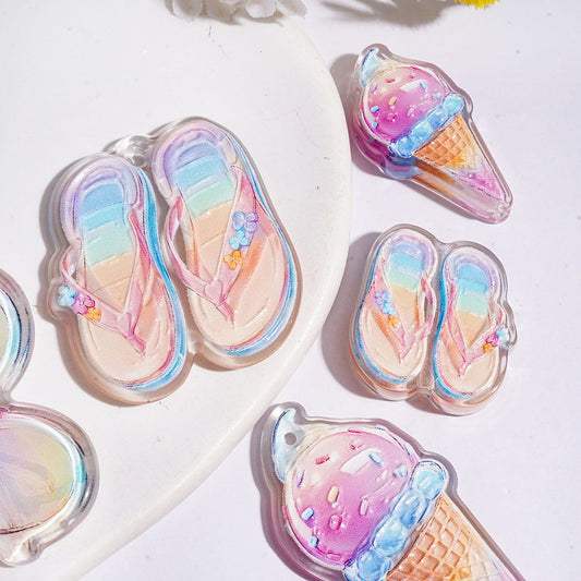 Acrylic Pendants Summer Holiday with Beach Volleyball Ice Cream Sun Hat Sunglasses Flip-Flops, Large Size Random Mix