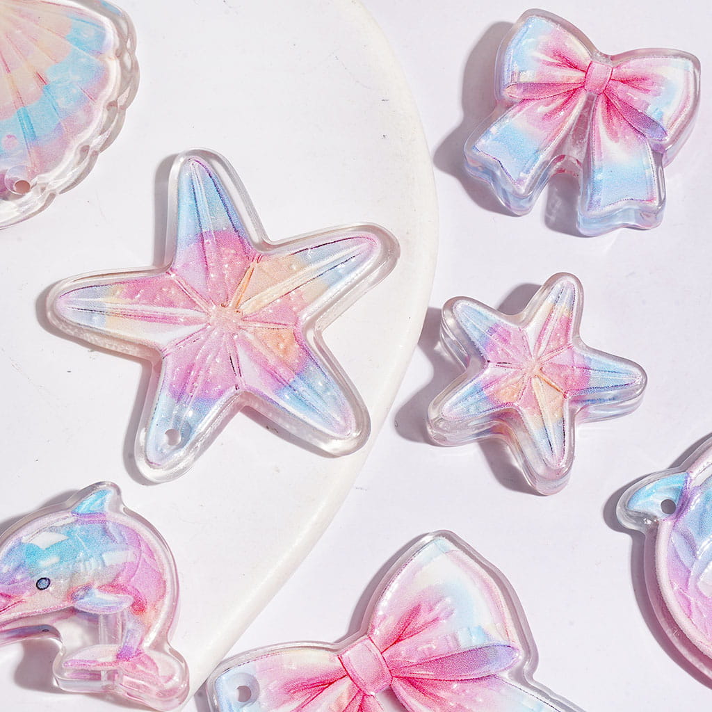 Acrylic Pendants Ocean Series with Bows Starfish Dolphins Conch Shells Scallops, Large Size Random Mix