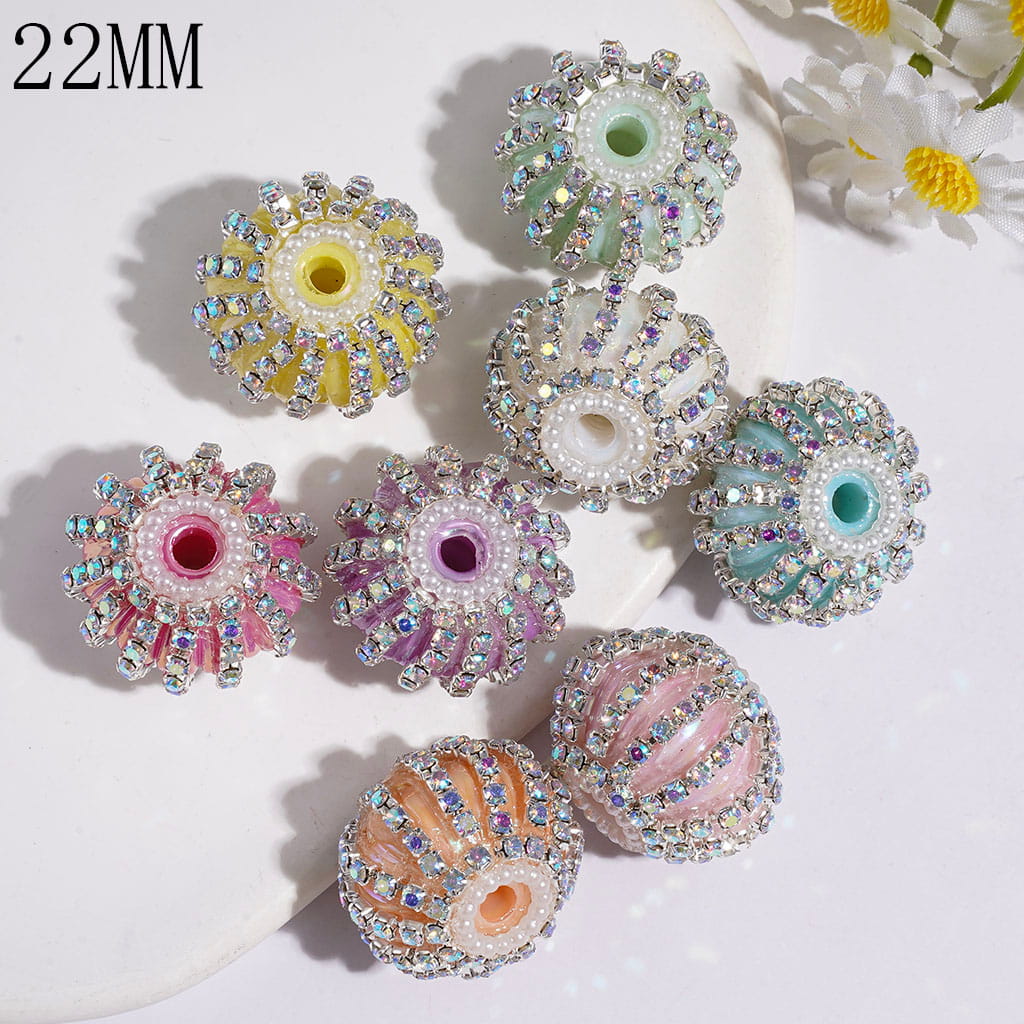 Handmade Acrylic Beads Pumpkin with AB Rhinestone and White Pearl Chains, 22MM Random Mix Multi-Color