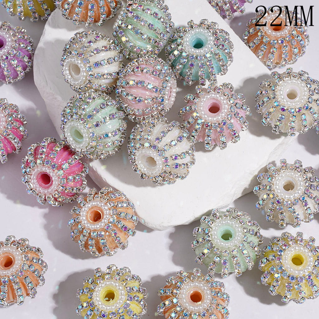 Handmade Acrylic Beads Pumpkin with AB Rhinestone and White Pearl Chains, 22MM Random Mix Multi-Color