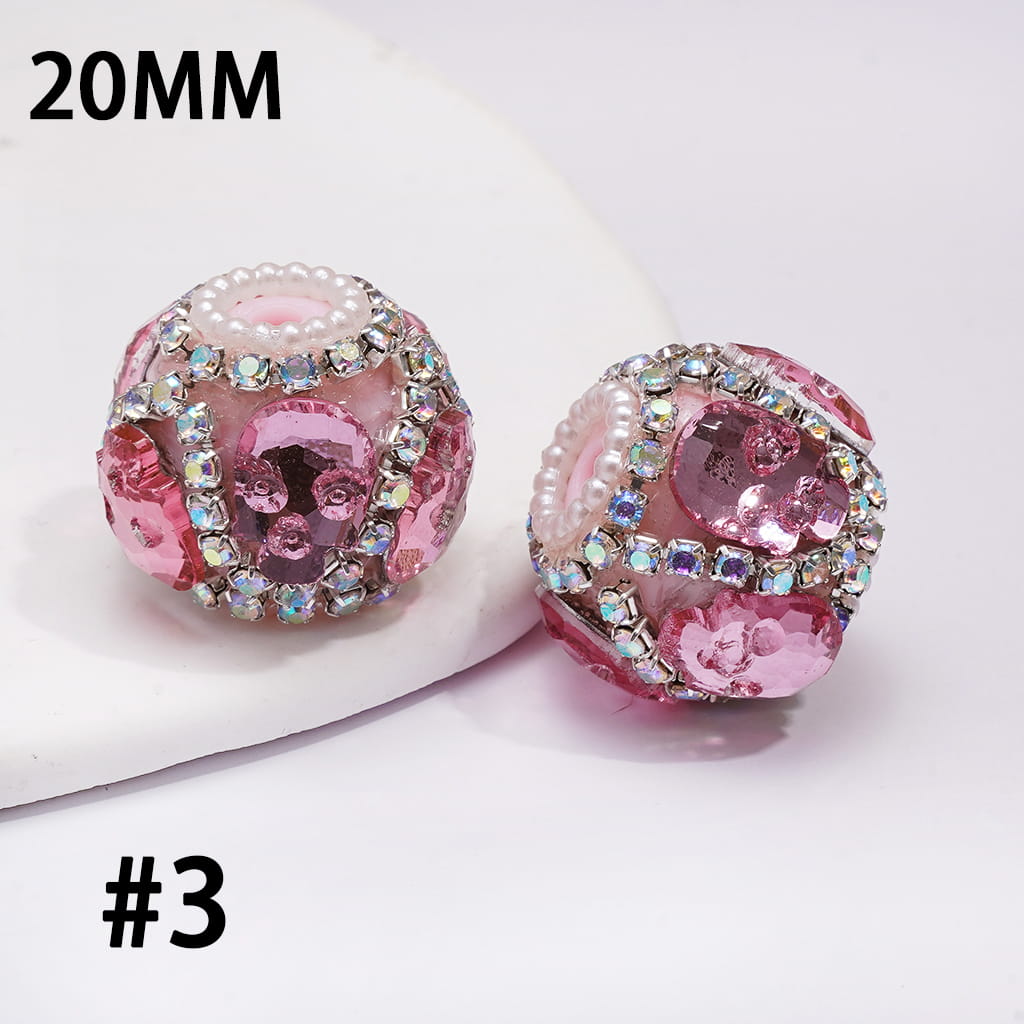 Handmade Acrylic Beads with Halloween Skull Face and AB Rhinestone Chains, White Pearl Chains, 20MM, Assorted Colors