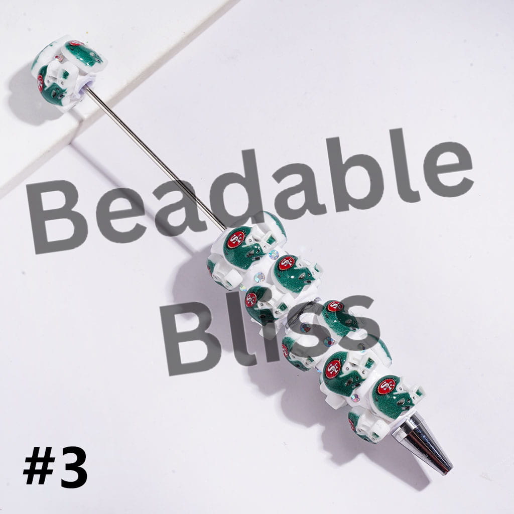 Beadable Clay Pens with American Football Helmet and AB Rhinestones, Assorted Team Series