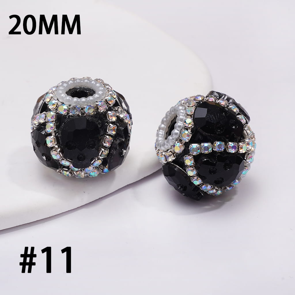 Handmade Acrylic Beads with Halloween Skull Face and AB Rhinestone Chains, White Pearl Chains, 20MM, Assorted Colors