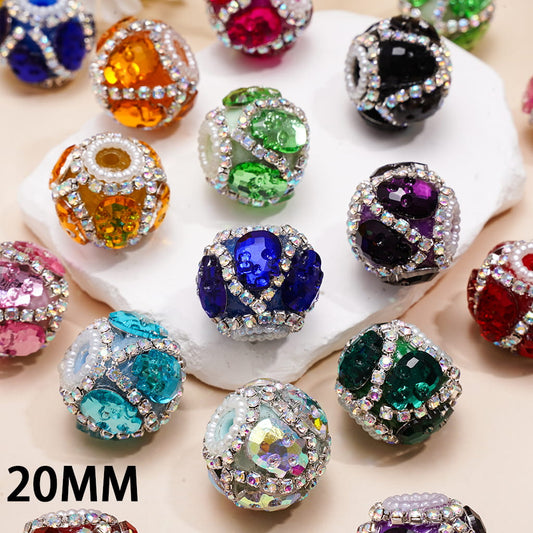 Handmade Acrylic Beads with Halloween Skull Face and AB Rhinestone Chains, White Pearl Chains, 20MM, Assorted Colors