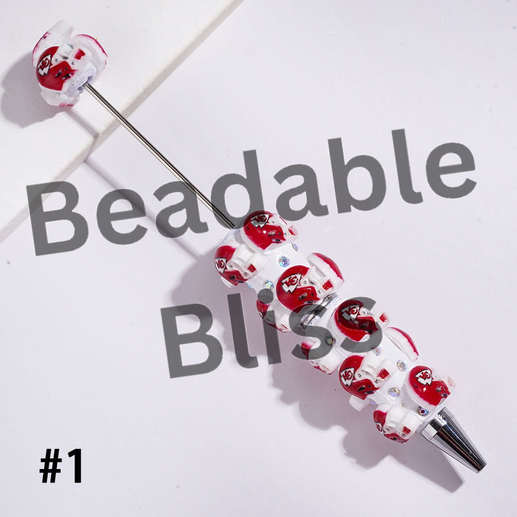 Beadable Clay Pens with American Football Helmet and AB Rhinestones, Assorted Team Series