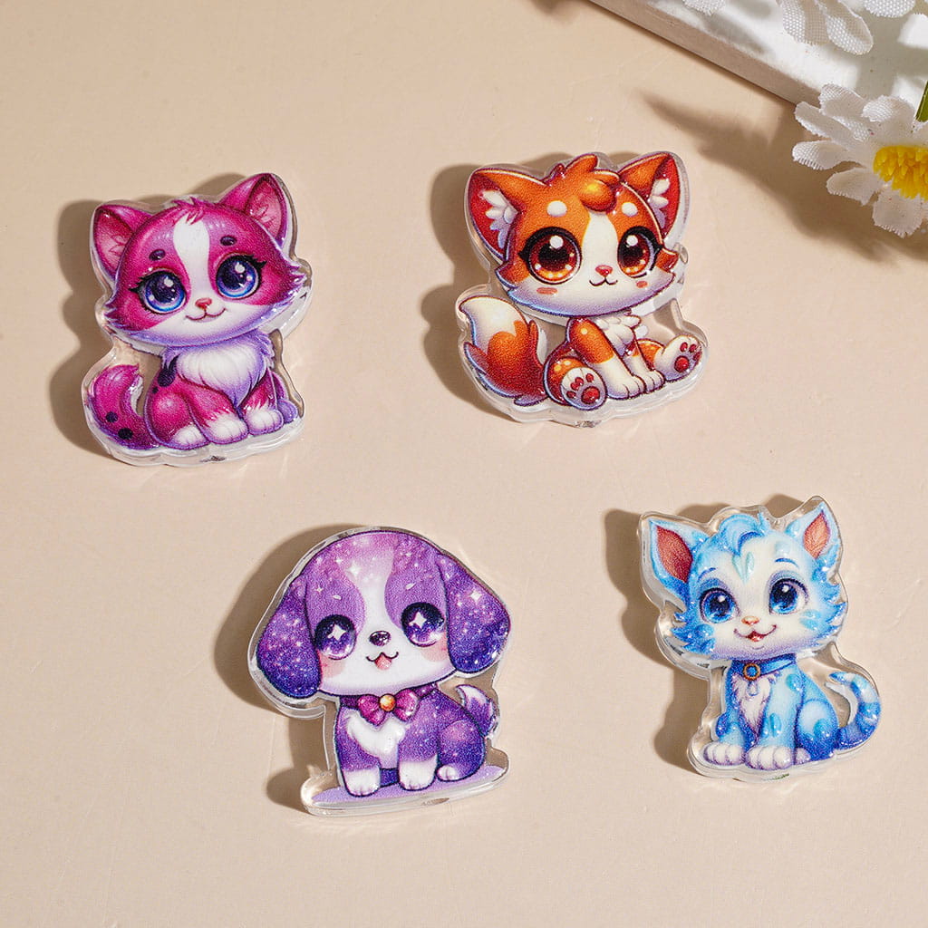 Acrylic Beads Dog and Cat in Sitting Position, Random Mix