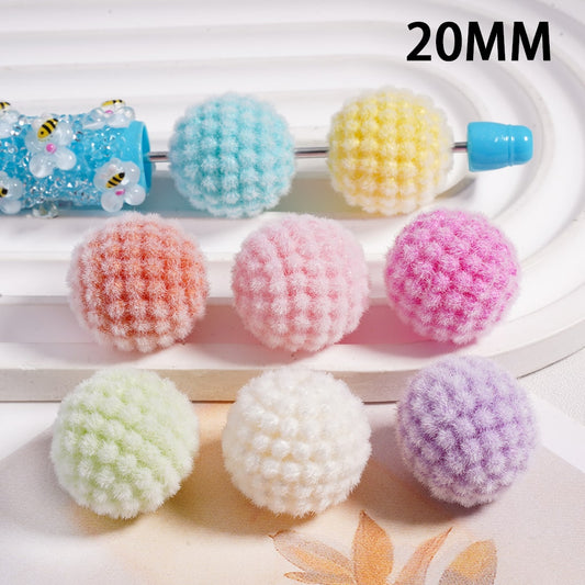 Acrylic Beads Flocked Round Ball Waxberry Bubble Solid Color, 20MM (Single Color is available for 100pcs(Whole Bag) Only)