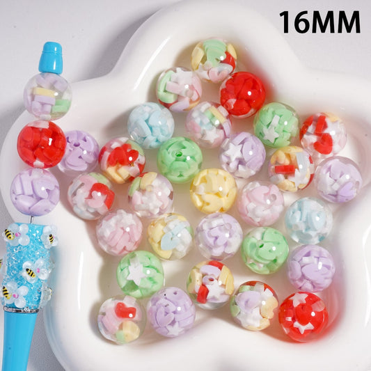 Acrylic Beads Mini Cute Star Heart Inside, Clear Round Ball Shape, 16MM, Random Mix