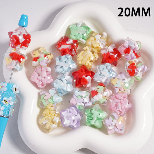 Acrylic Beads Mini Cute Star Heart Inside, Clear Star Shape, 20MM, Random Mix