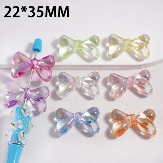 Acrylic Beads UV Coating Bowknot, Translucent Color, 22*35MM, Random Mix