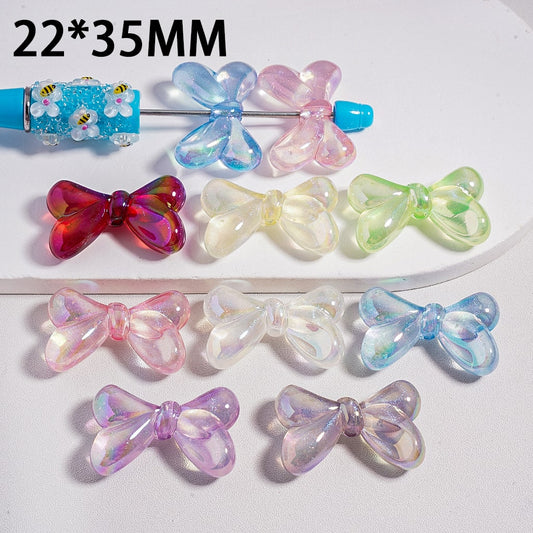 Acrylic Beads UV Coating Glitter Bowknot, Multi-Color, 22*35MM, Random Mix