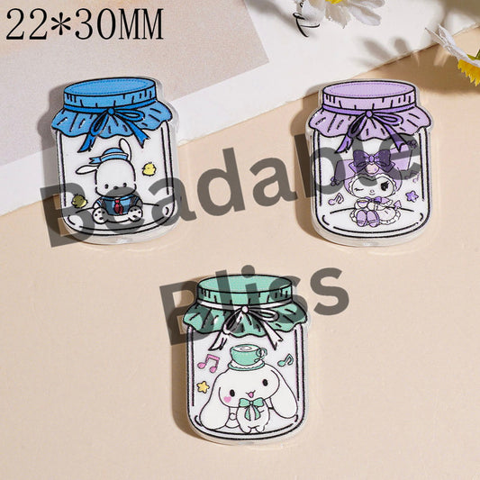 Acrylic Beads Wishing Bottle with Adorable Character and Dog Series, 22*30MM Random Mix Multi-Color