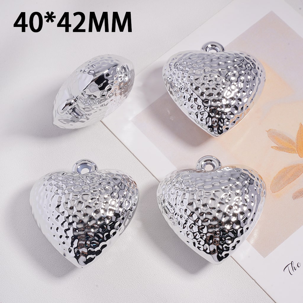 Pendants 3D Shiny Silver Bumpy Heart with Mini Ring, 40*42MM