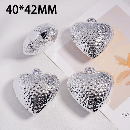 Pendants 3D Shiny Silver Bumpy Heart with Mini Ring, 40*42MM