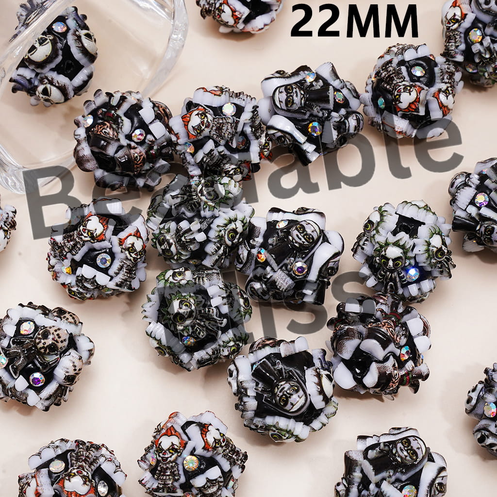 Clay Beads with Halloween Horror Character Series and AB Rhinestones, 22MM, Random Mix
