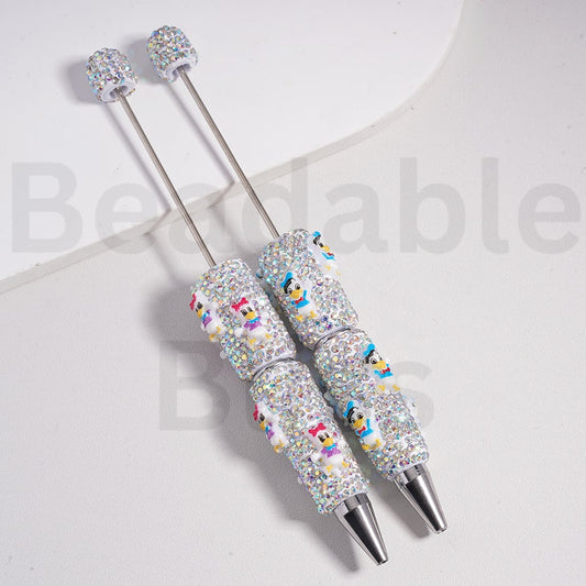 Beadable Clay Pen with AB Rhinestones Cute Donal Dais Duck, Random Mix