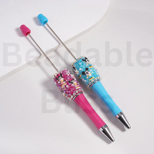 Beadable  Pen with AB Rhinestones Chains White Pearls Clear Sugar Cute Micke Minni, Random Mix