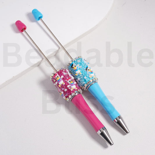 Beadable  Pen with AB Rhinestones Chains White Pearls Clear Sugar Cute Donal Dais Duck, Random Mix