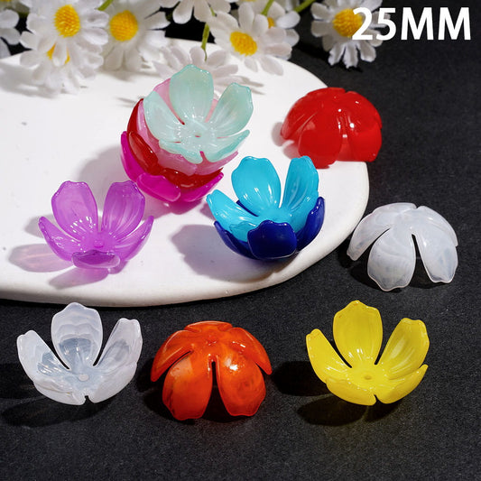 Acrylic Bead Cages, Bead Cap with Five-Petaled Flower 25MM Multi-Color Random Mix (They Fit 24MM Beads)