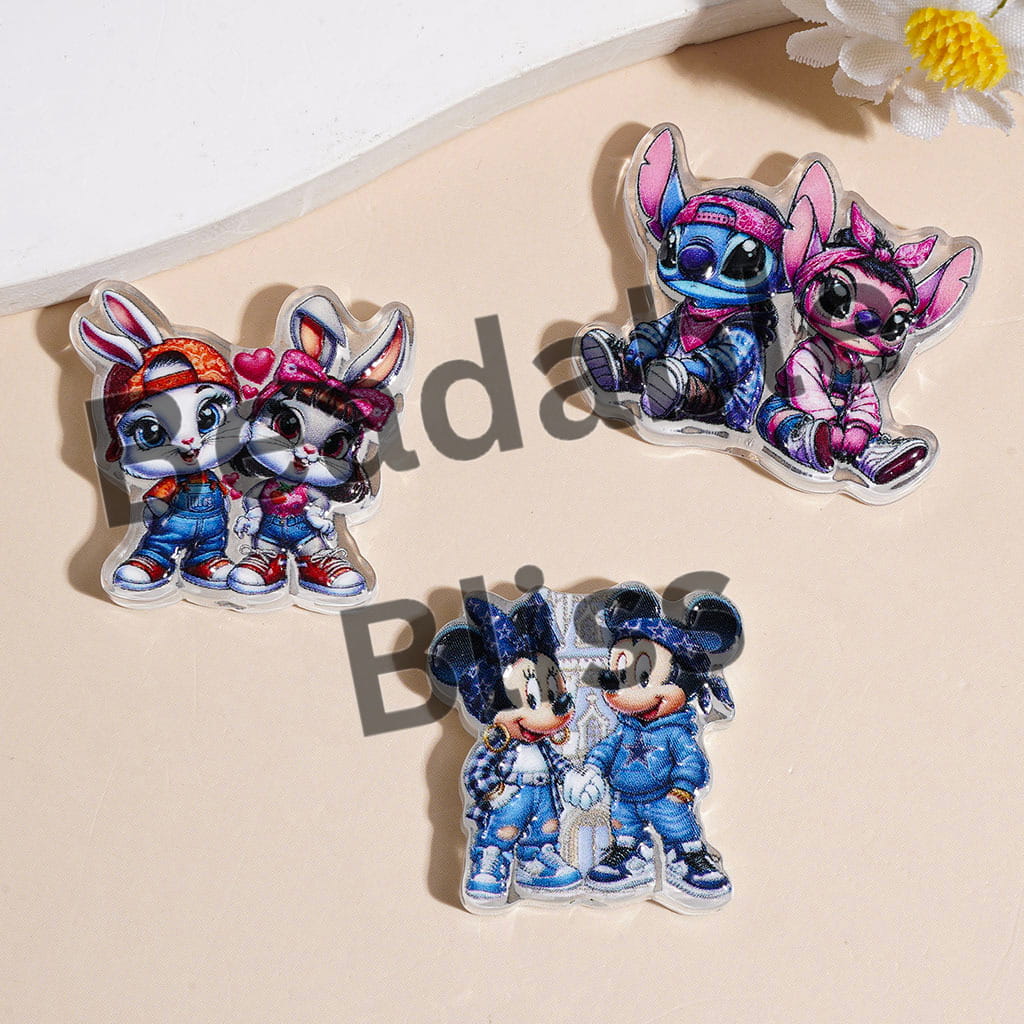Cartoon Couple Characters Acrylic Beads, Random Mix