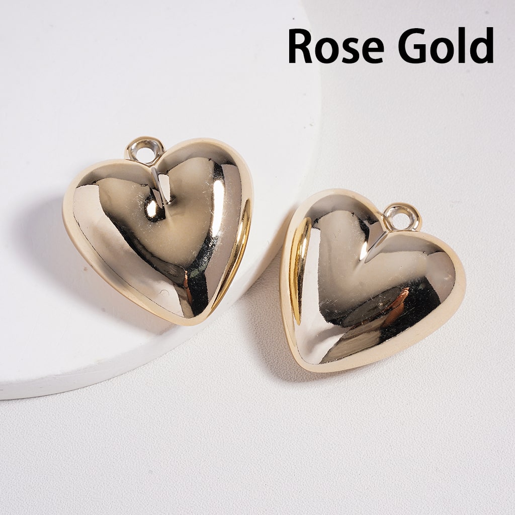 Pendants 3D Shiny Metallic Color Heart with Mini Ring, 31*33MM