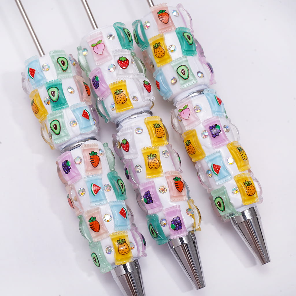 Beadable Clay Pens with Assorted Fruit Candy and AB Rhinestones