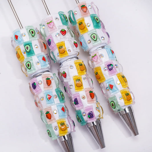 Beadable Clay Pens with Assorted Fruit Candy and AB Rhinestones