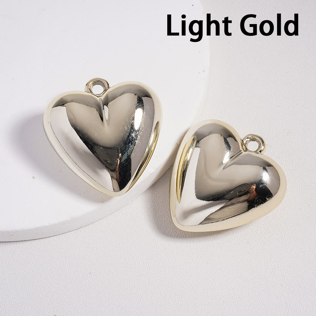 Pendants 3D Shiny Metallic Color Heart with Mini Ring, 31*33MM