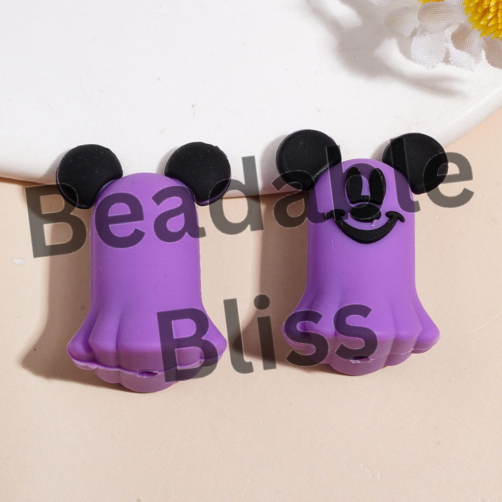 3D Classic Mouse Character in Ghost Design Silicone Focal Beads, Multi-Color