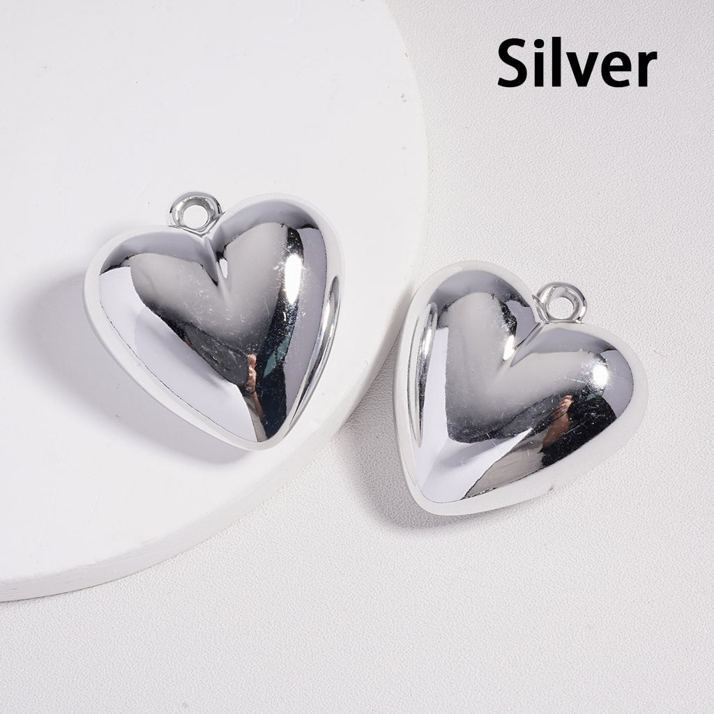 Pendants 3D Shiny Metallic Color Heart with Mini Ring, 31*33MM
