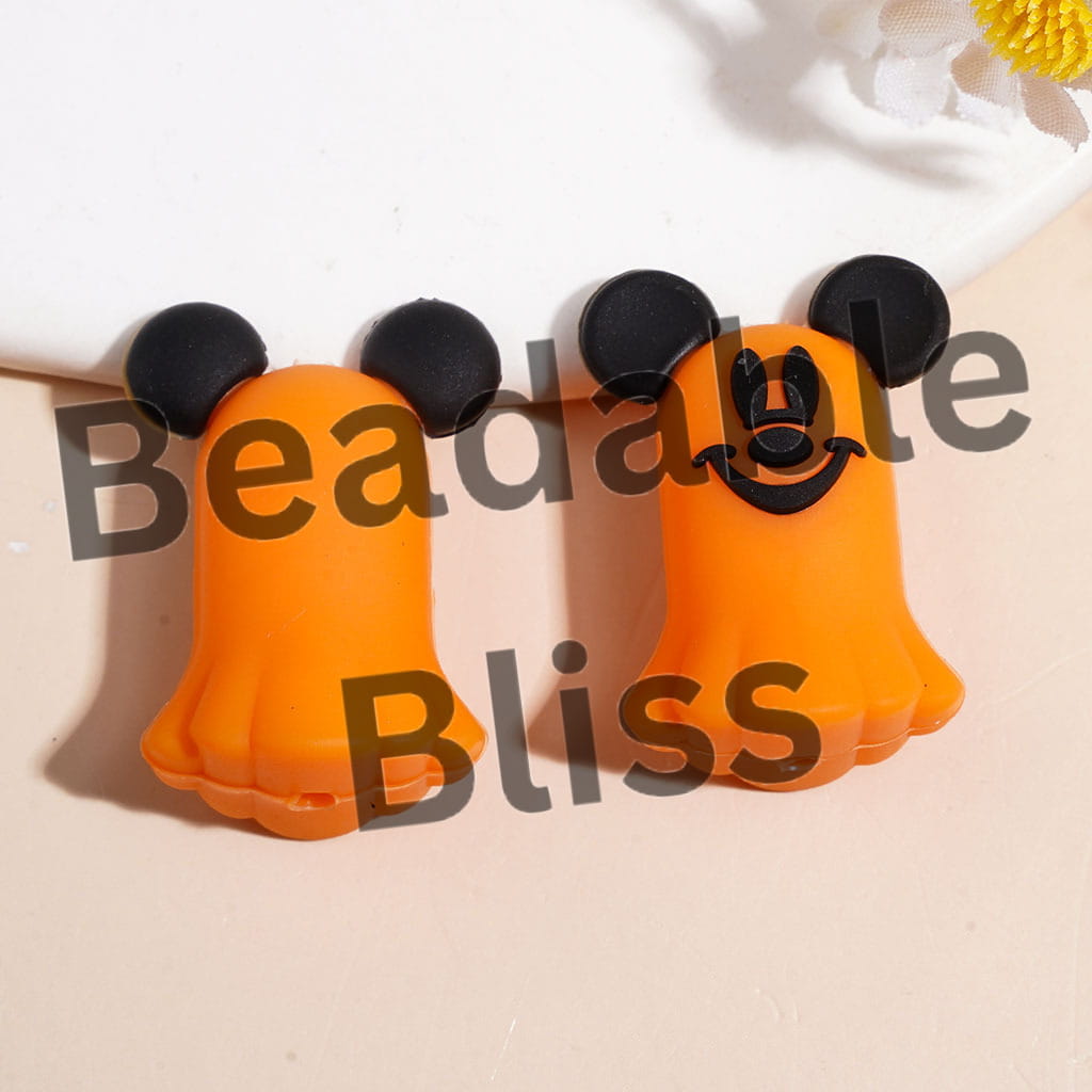 3D Classic Mouse Character in Ghost Design Silicone Focal Beads, Multi-Color
