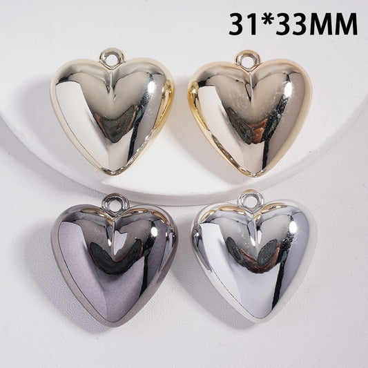 Pendants 3D Shiny Metallic Color Heart with Mini Ring, 31*33MM