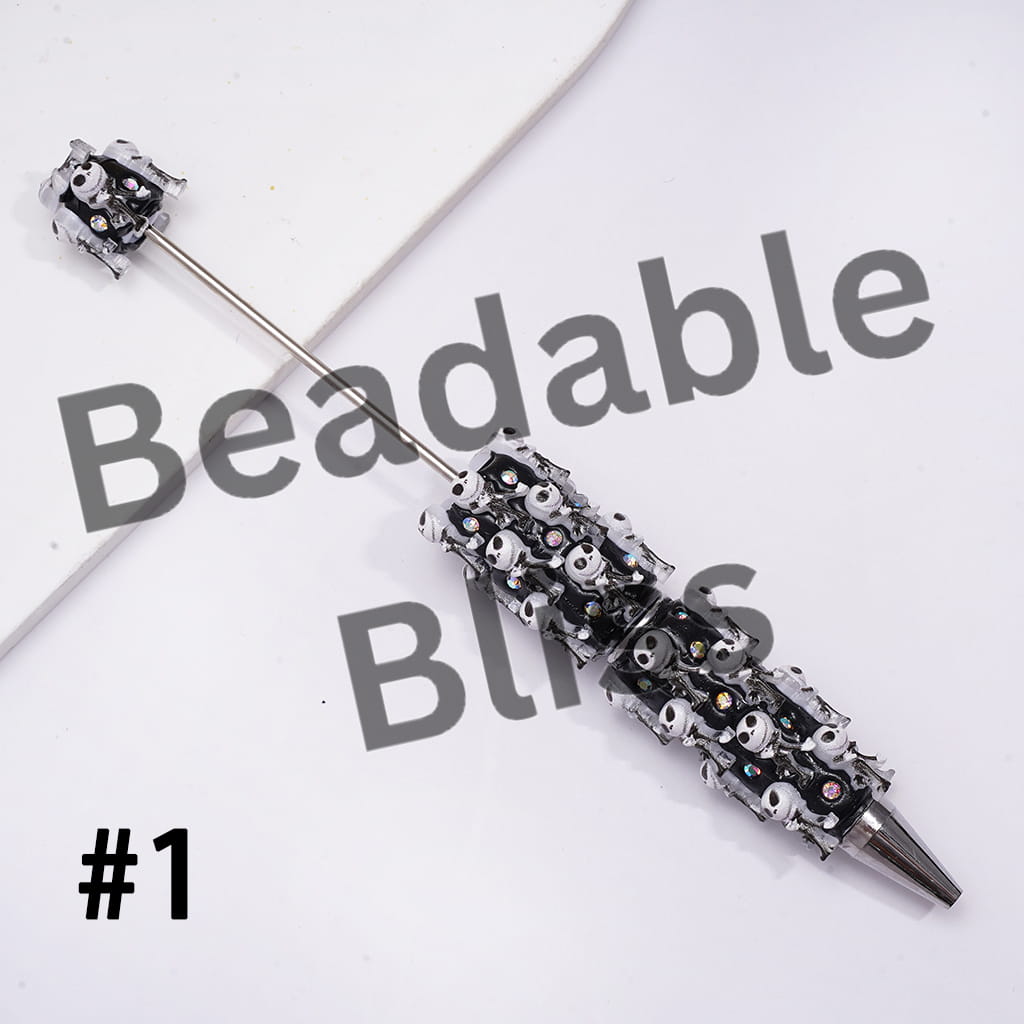 Beadable Clay Pens with Halloween Skull Skeleton Couple Character Series and AB Rhinestones