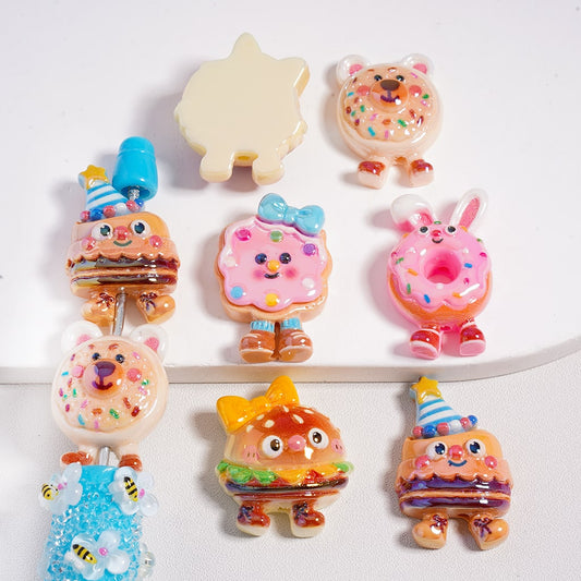 Acrylic Beads UV Coating Vivid Dessert Cake Bread Doughnut Burger, Random Mix