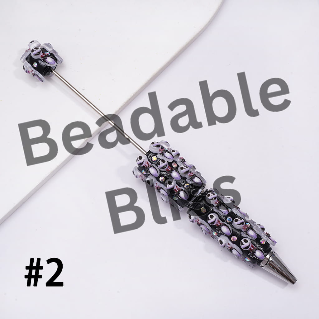 Beadable Clay Pens with Halloween Skull Skeleton Couple Character Series and AB Rhinestones