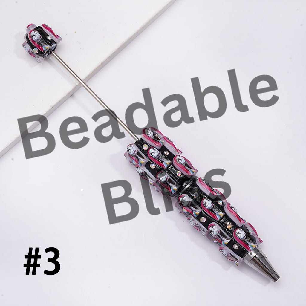Beadable Clay Pens with Halloween Skull Skeleton Couple Character Series and AB Rhinestones