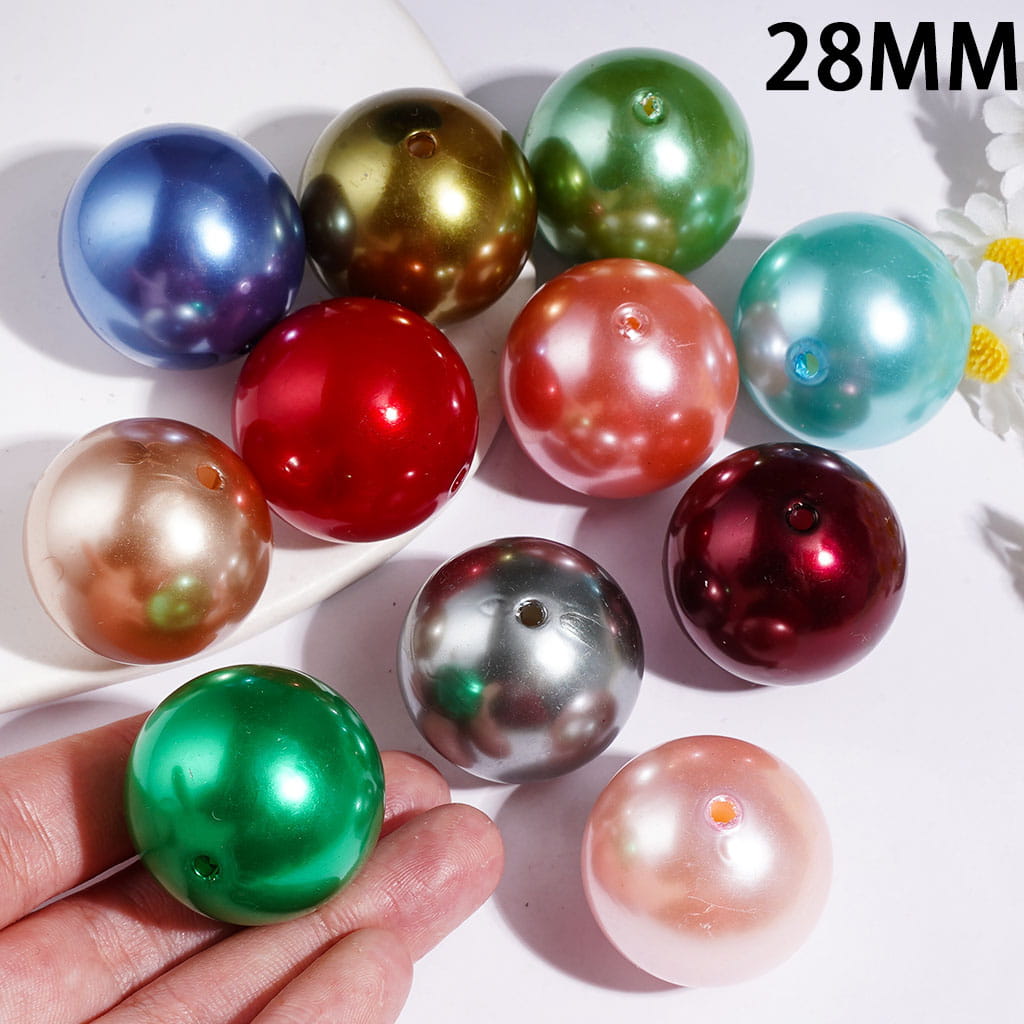 Acrylic Beads for Bracelets Big Round, Pearlized Finish, 28MM Random Mix Multi-Color