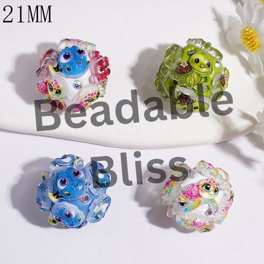 Clay Beads Sea Marine Life Series with Fish Turtle and AB Rhinestones, 21MM Random Mix