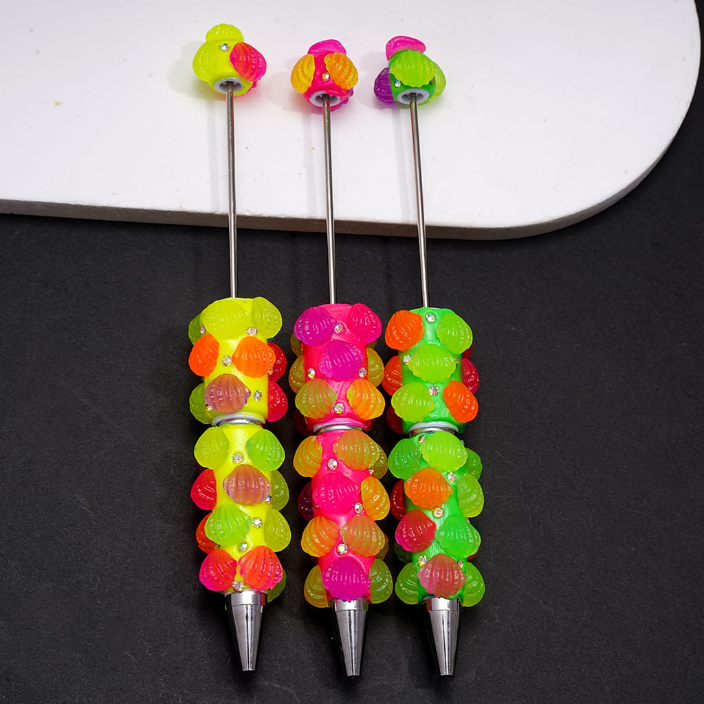 Beadable Clay Pens with AB Rhinestones and Various Colors Seashell, Fluorescent Pen Body