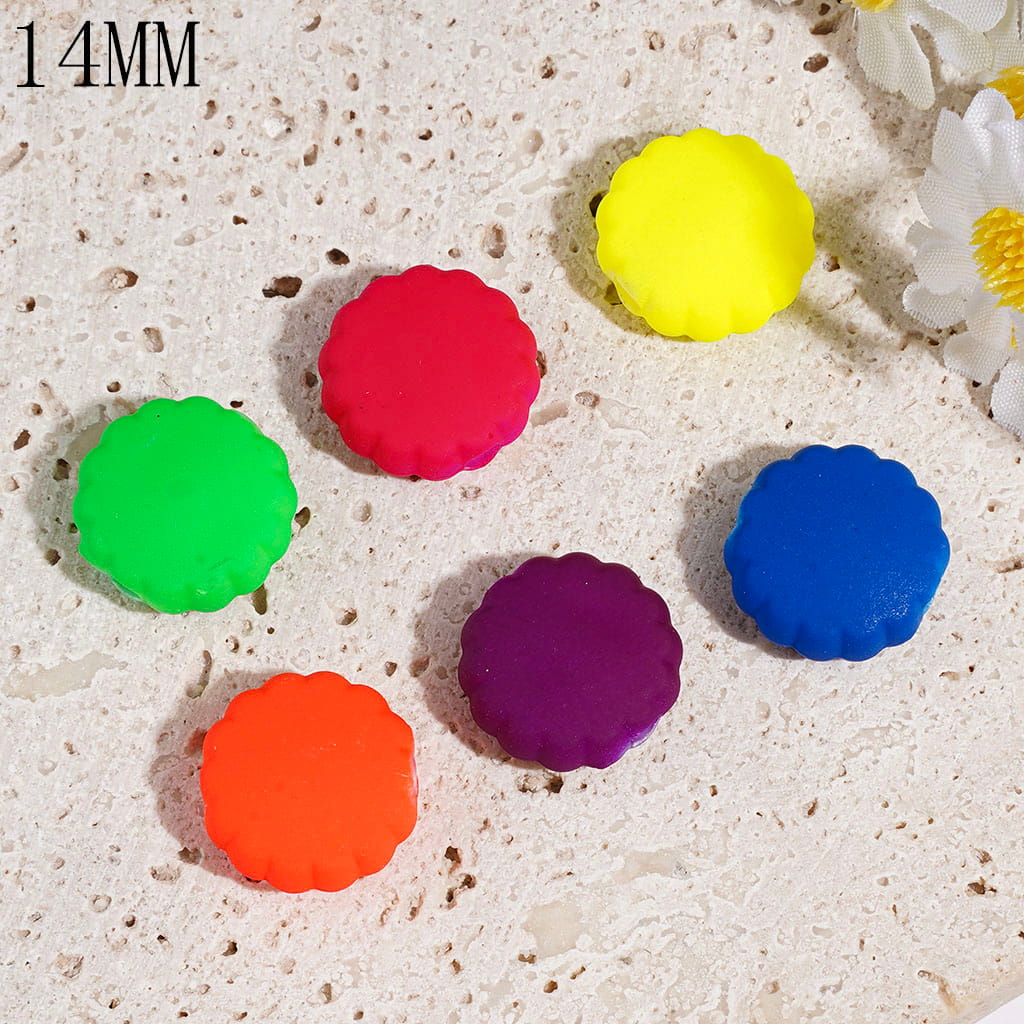 Acrylic Beads with Wavy Edged Flat Round Shape, 14MM Neon Colors, Random Mix