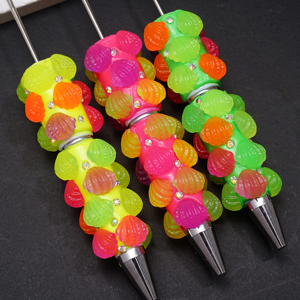 Beadable Clay Pens with AB Rhinestones and Various Colors Seashell, Fluorescent Pen Body