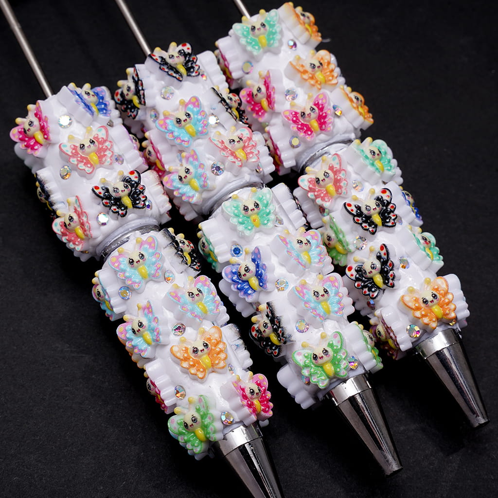 Beadable Clay Pens with Cute Butterflies and AB Rhinestones