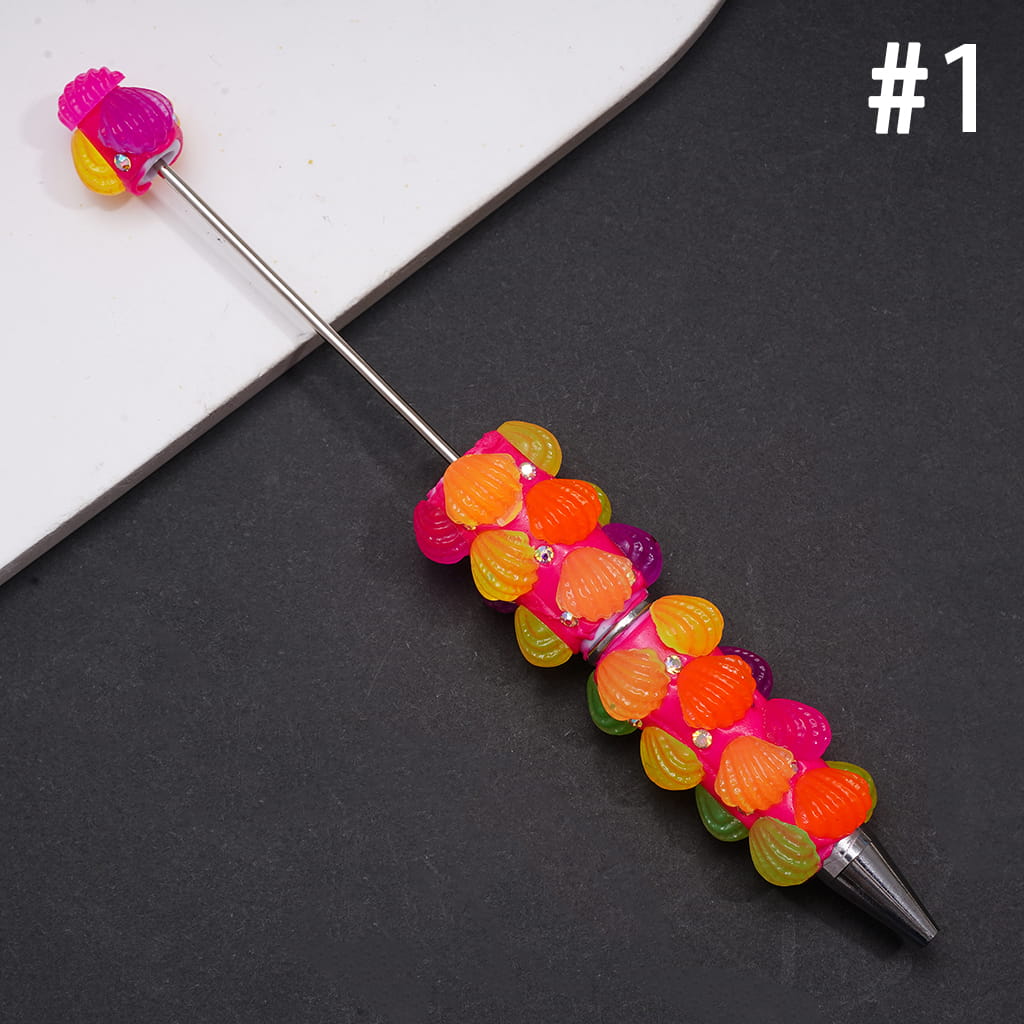 Beadable Clay Pens with AB Rhinestones and Various Colors Seashell, Fluorescent Pen Body